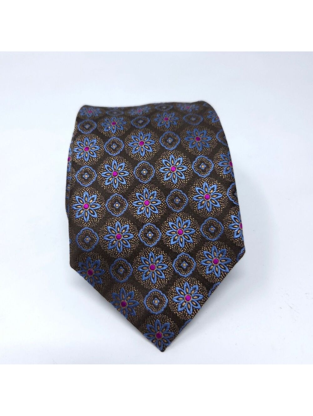 CANALI 1934 Brown Iridescent Medallion Textured Floral Woven Silk Tie Recent